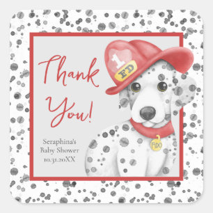 Sticker Carré Pompiers Dalmatiens Spots Baby shower Merci