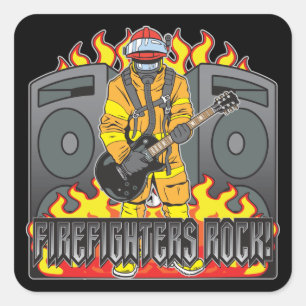 Sticker Carré Pompiers Rock Guitare