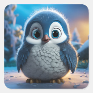 Sticker Carré Poncho - Un pingouin doux pour bébé