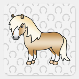 Sticker Carré Poney Shetland de dessin animé Palomino