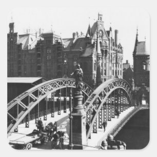 Sticker Carré Pont dans le Speicherstadt Hambourg, c.1910