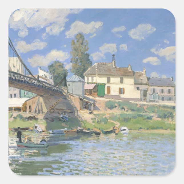 Sticker Carré Pont de Villeneu par Sisley Impressionist Paint (Devant)