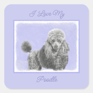 Sticker Carré Poodé Jouet miniature Silver Grey Blue Chien Art S