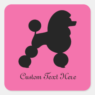 Sticker Carré Poodé noir personnalisé sur rose