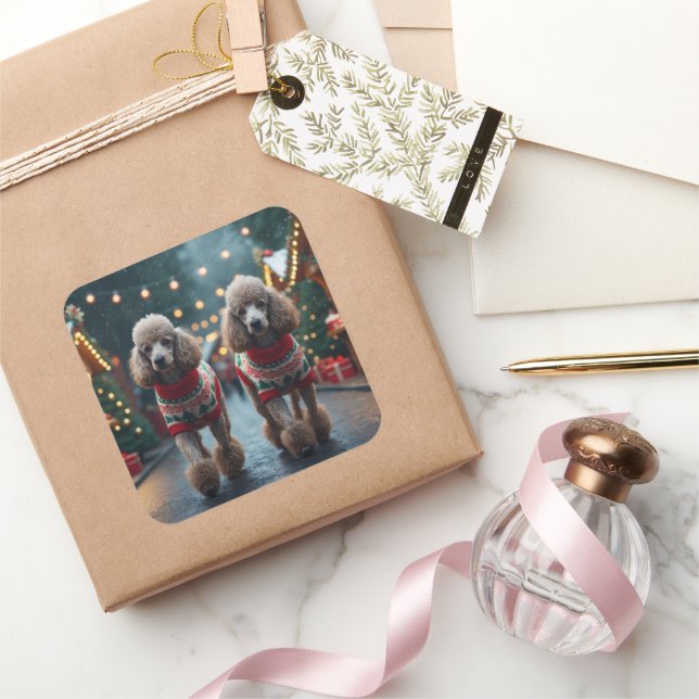 Sticker Carré Poodle Dogs Christmas Snow Holiday  (Cadeaux)