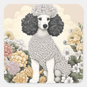 Sticker Carré Poodle en Fleurs Whimsical