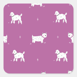 Sticker Carré Poodle violet : Motif rétro monochrome