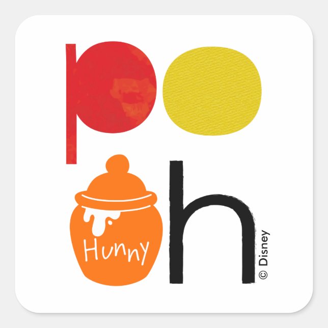 Sticker Carré Pooh | Aquarelle avec Pot Hunny (Devant)