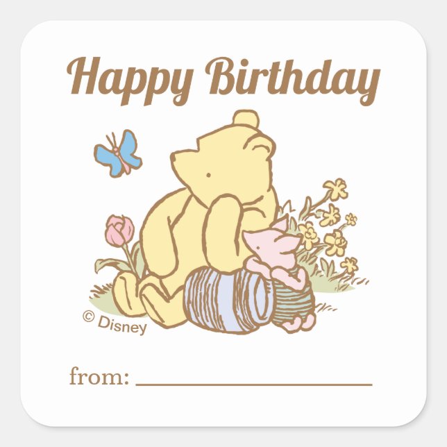 Sticker Carré Pooh classique | Un cadeau de - Anniversaire (Devant)