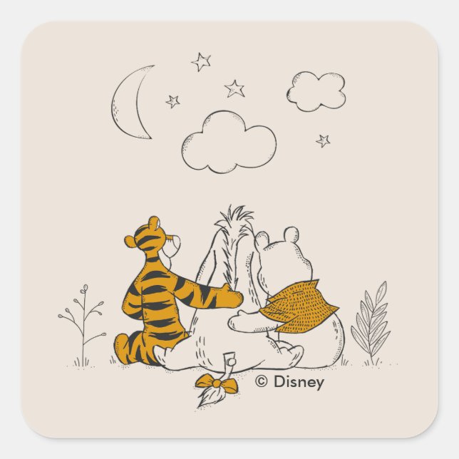 Sticker Carré Pooh, Eeyore & Tigger | Regard sur le ciel (Devant)