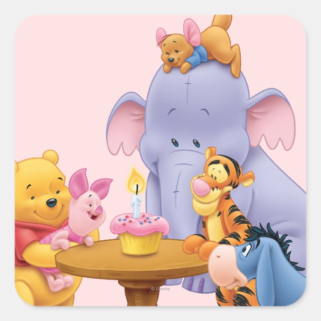 Sticker Carré Pooh et amis Anniversaire (Devant)