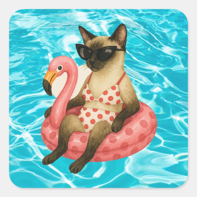 Sticker Carré Pool Birthday Party for Cat Lovers  (Devant)