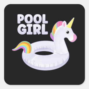 Sticker Carré Pool Girl Unicorn Float Party Summer Vacances