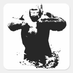Sticker Carré Pop Art Gorilla Beating Chest