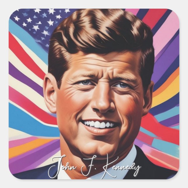 Sticker Carré Pop Art Jack JFK John F. Kennedy (Devant)