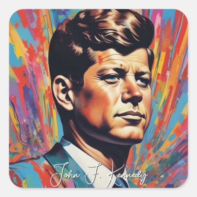 Sticker Carré Pop Art Jack JFK John F. Kennedy (Devant)