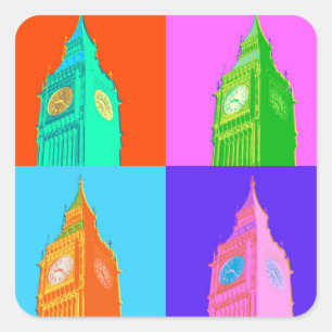 Sticker Carré Pop Art Neon Big Ben