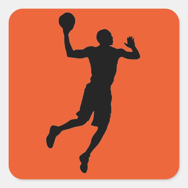 Sticker Carré Pop Art Orange Black Basketball Player Silhouette (Devant)