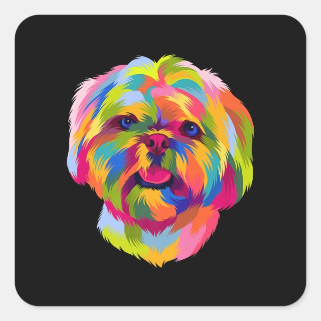 Sticker Carré Pop Art Shih Tzu Cute Puppy Propriétaire (Devant)