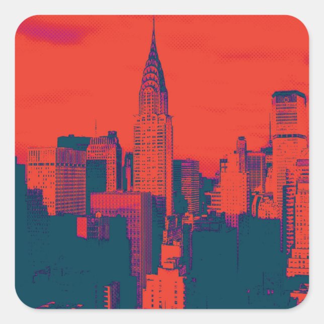 Sticker Carré Pop Style Rouge Retro Art New York City (Devant)