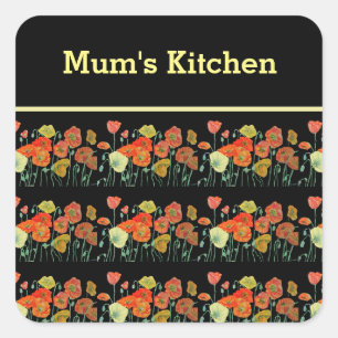 Sticker Carré Poppies Fleurs de Pavot Rouge Orange Jaune Pavot A