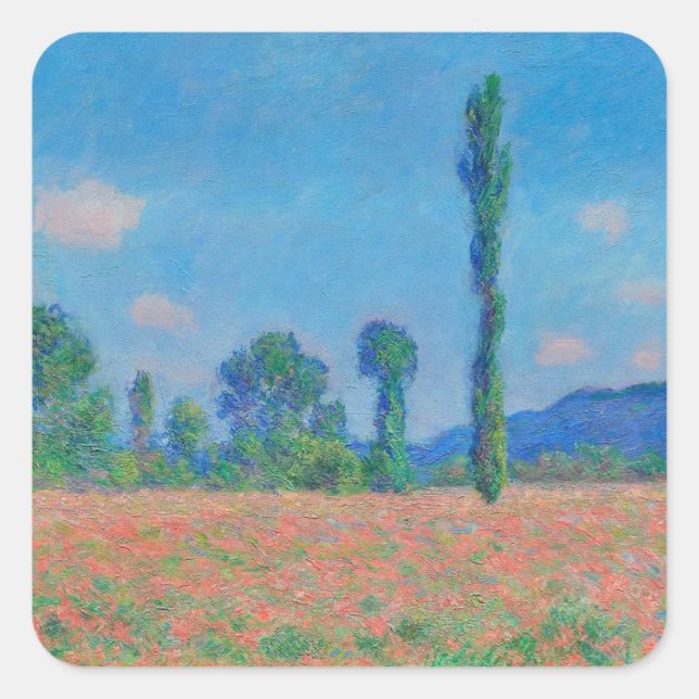 Sticker Carré Poppy Field, Giverny (1891) Claude Monet fine art (Devant)