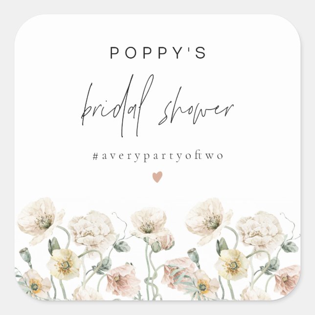 Sticker Carré POPPY Rustique Fête de Mariage Fleur Sauvage Paste (Devant)