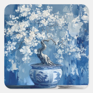 Sticker Carré Porcelaine de Chine Bleue et Blanche Chinoiserie C