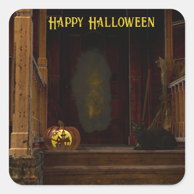 Sticker Carré Porche éffrayant Haunted House (Devant)