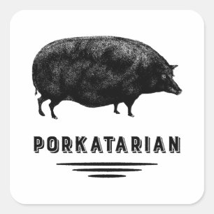Sticker Carré Porkatarian - Porkatarian - Cochon Vintage