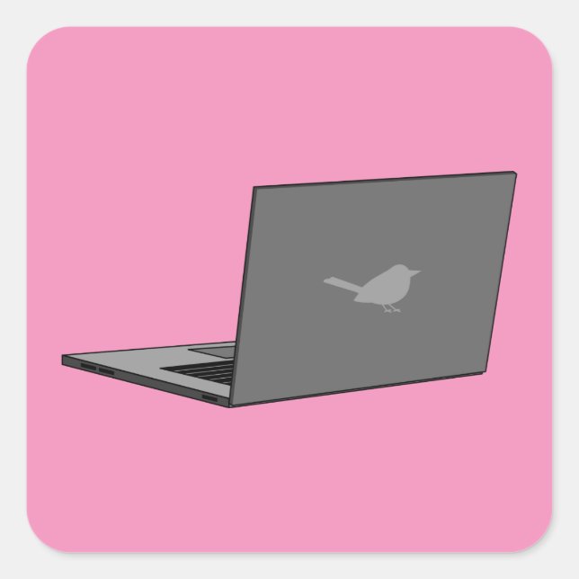 Sticker Carré Portable gris avec logo d'oiseau (Devant)