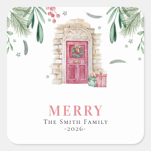 Sticker Carré Porte avec cadeaux de Noël (Devant)