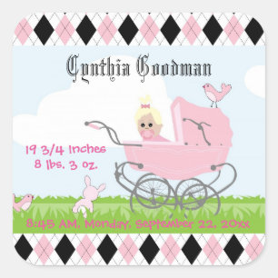 Sticker Carré Porte-bébé rose Vintage