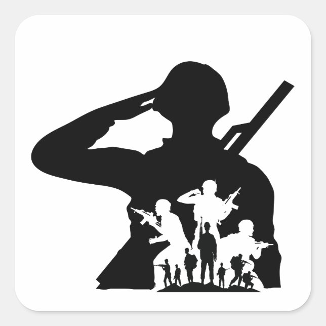 Sticker Carré Porte - clé de silhouette du soldat (Devant)
