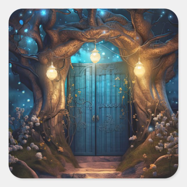 Sticker Carré Porte d'antiquité Imaginaire de forêt enchantée (Devant)