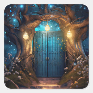 Sticker Carré Porte d'antiquité Imaginaire de forêt enchantée