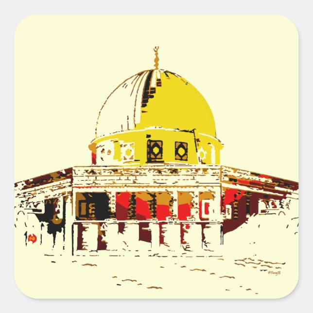 Sticker Carré Porter un morceau de Jérusalem : Dôme du Rocher (Devant)
