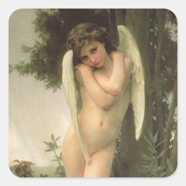 Sticker Carré Portrait d'ange de Cupid (Cupidon) par Bouguereau (Devant)