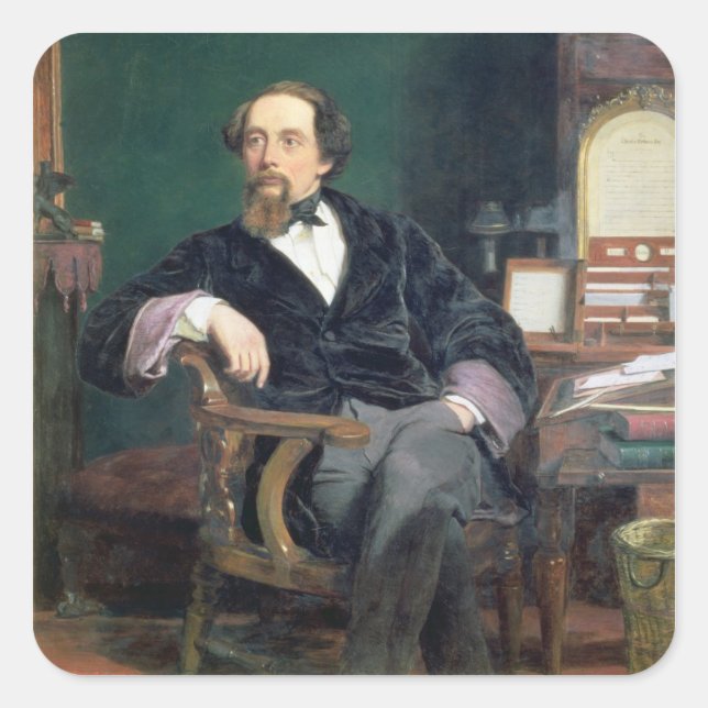 Sticker Carré Portrait de Charles Dickens (huile sur toile) (Devant)