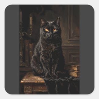 Sticker Carré Portrait de chat noir mystique vintage sur toile