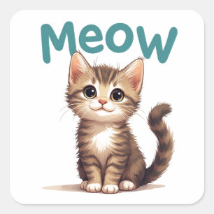 Sticker Carré Portrait de chaton mignon Meow pour les amoureux d