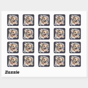 Sticker Carré Portrait de chien à l'aquarelle avec coup de pince