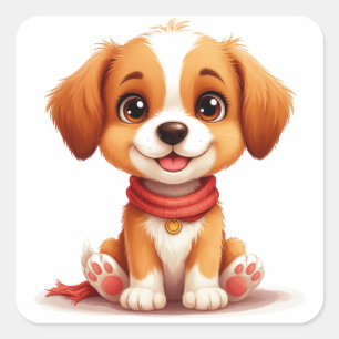 Sticker Carré Portrait de chiot mignon pour les amoureux des chi