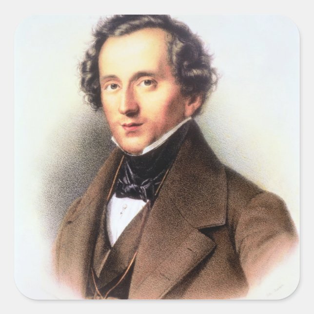 Sticker Carré Portrait de Felix Mendelssohn (1809-47) (litho) (Devant)