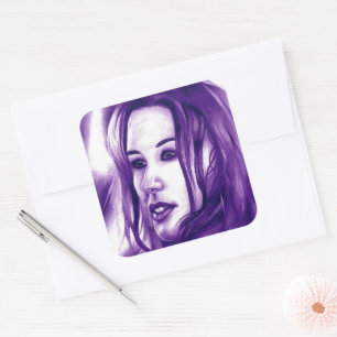 Sticker Carré Portrait de femme violette, œuvre d'art originale