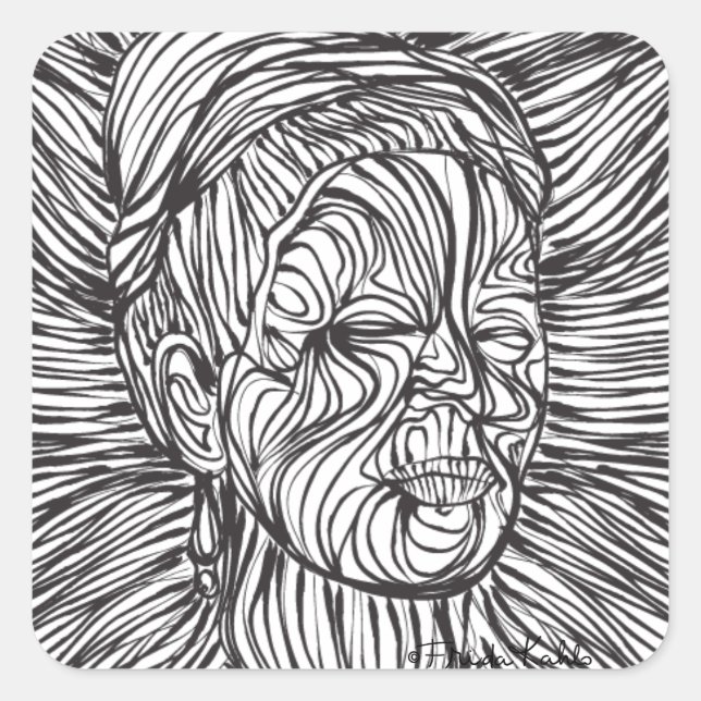 Sticker Carré Portrait de Frida Kahlo Lines (Devant)