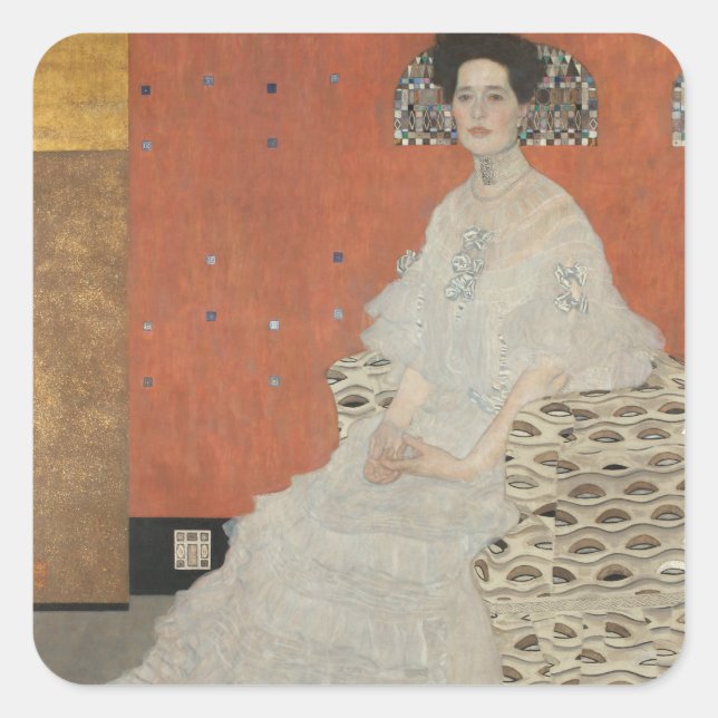 Sticker Carré Portrait de Fritza Riedler par Gustav Klimt (Devant)