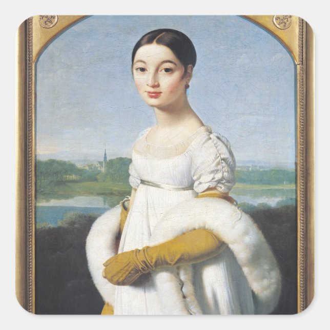 Sticker Carré Portrait de Mademoiselle Caroline Rivière 1805 (Devant)