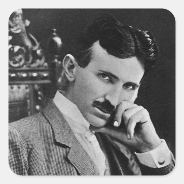 Sticker Carré Portrait de Nikola Tesla (Devant)