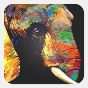 Sticker Carré Portrait de tête d'éléphant coloré gras